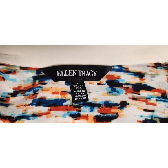 Ellen Tracy Women's Long Sleeve Semi-Sheer Button Down Geo Print Blouse Size L - Picture 7 of 8
